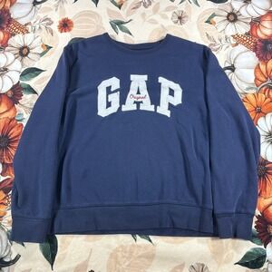 Y2K Gap Mens Original Spellout Logo Crewneck Sweatshirt Navy Blue Large